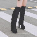 women's winter knee high boot  fall boots for women wedge high block heel suede tassel boot